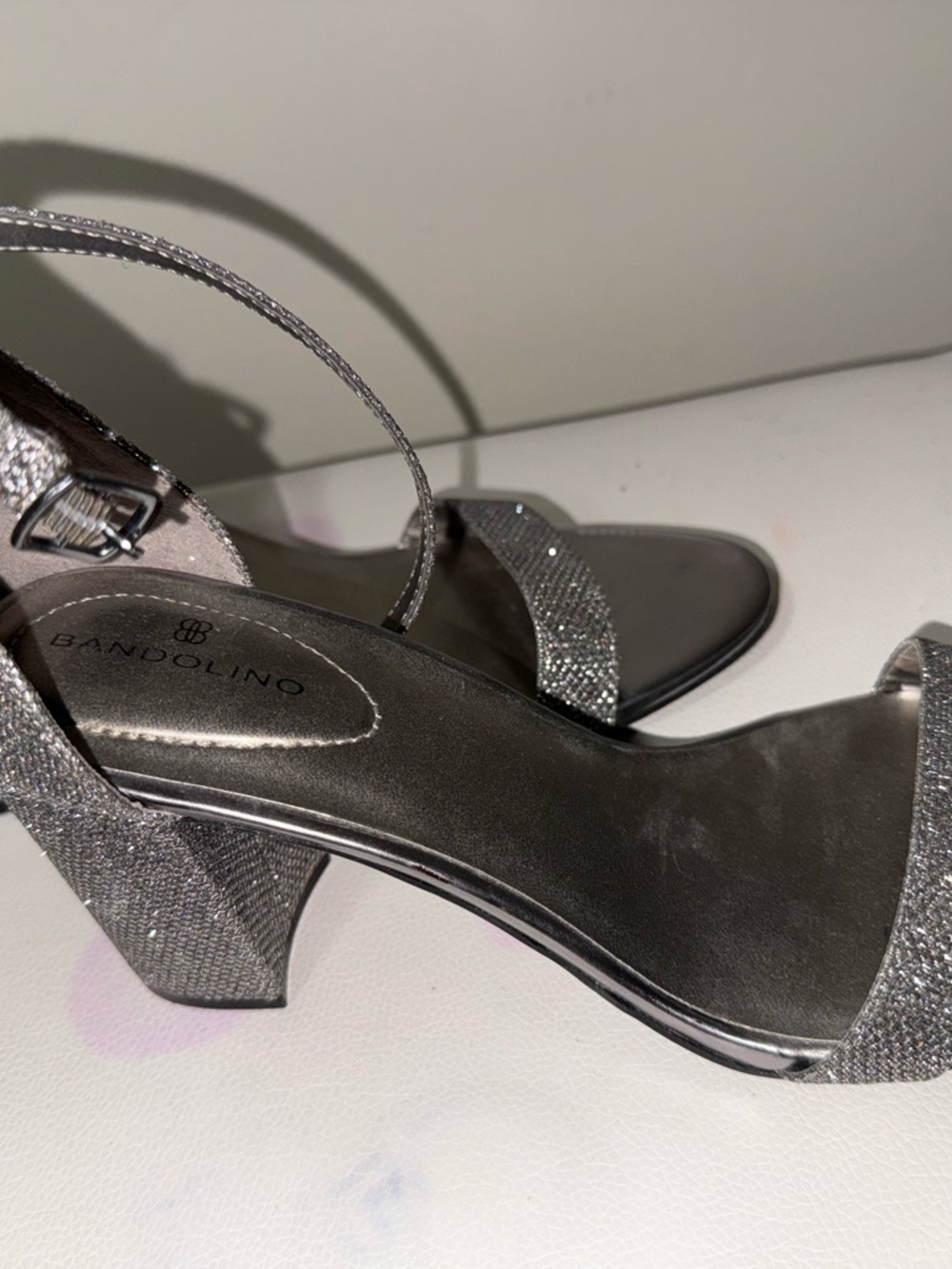 Silver Glitter Ankle-Strap Sandals for Women - Picture 3 of 5